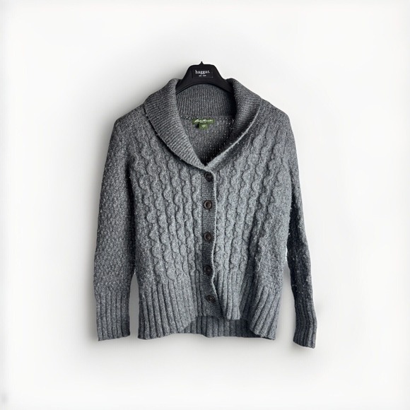 Eddie Bauer Sweaters - Eddie Bauer Women's Small Cardigan Sweater Lambswool Gray Button Collar Cottage